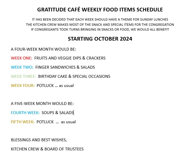 CAFE FOOD SCHEDULE