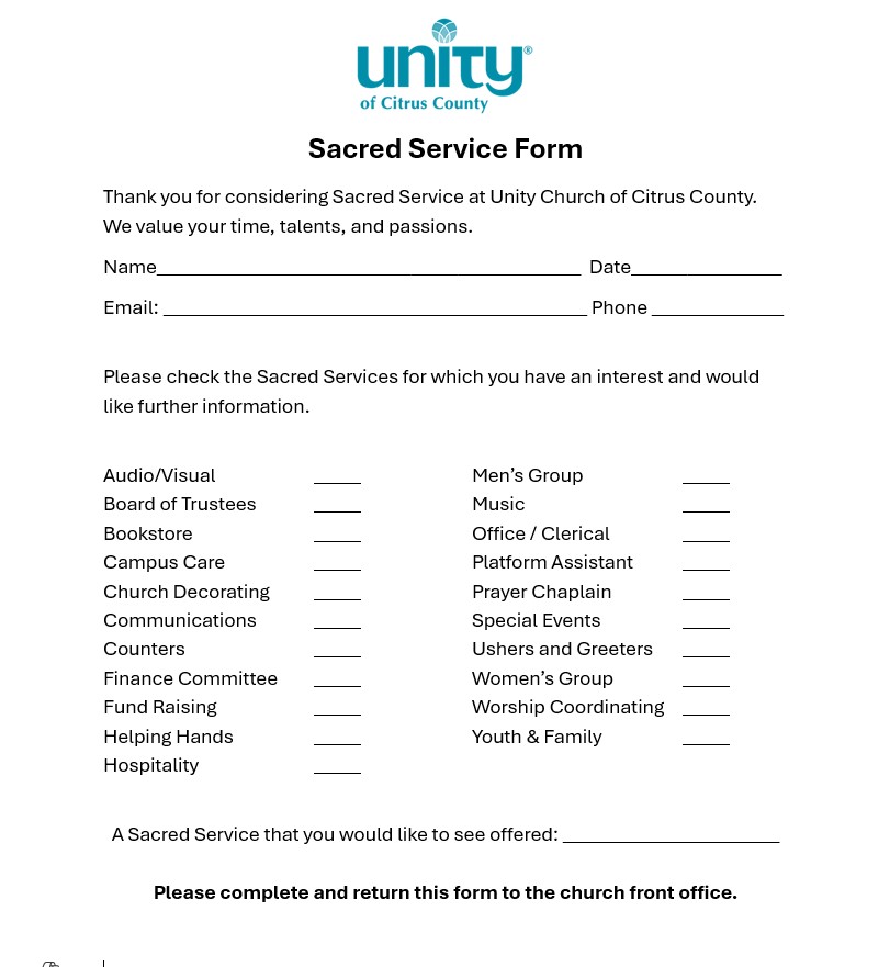 SACRED SERVICE FORM